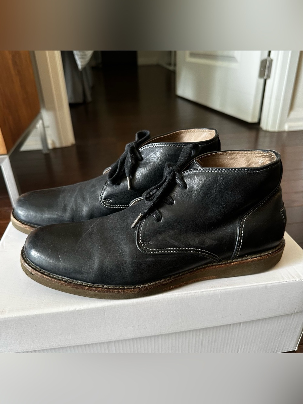 JOHN VARVATOS MEN'S BLACK SIZE 8 LEATHER CLASSIC CHUKKA LACE-UP ANKLE BOOTS